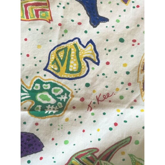 Vintage Sheridan Percale Queen Flat Sheet Fish Print By Jenny Kee (j. Kee) Austr - Picture 4 of 6